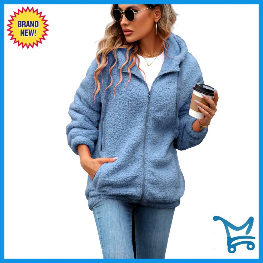Women's Full Zip Sherpa Fleece Jacket With Hood S-5xl Warm Casual